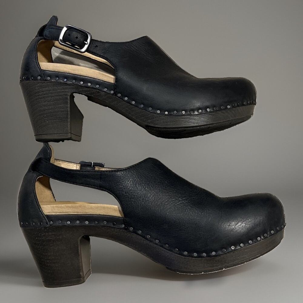 DANSKO SASSY Black Milled Burnished Leather Clogs Slingback Sz EU 38 US 7.5-8 - Picture 5 of 7